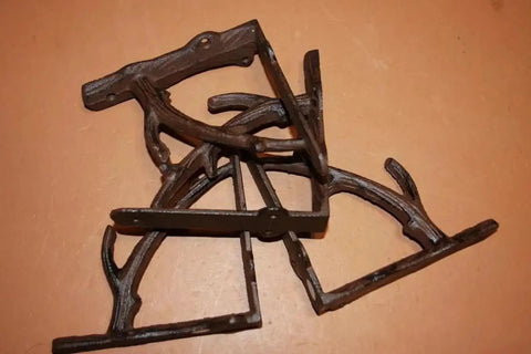 Tree Branch Themed Shelf Brackets Set Of Six, Heavy Duty Rustic Steel Supports For Open Shelves, Forest Style Mounts, Model B76