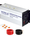 Grind Ready 1200 Watt Power Inverter Converting 12V DC To 110V AC With 2400W Peak Output, dual AC ports, LED panel and cables.