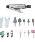 Top Tier 25000 Rpm Air Die Grinder Kit With Quick Chuck And 16 Piece Set components including grinding heads and wrenches.