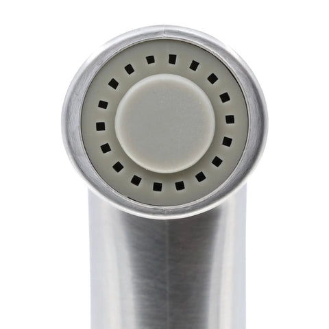 Close-up of Brushed Nickel Kitchen Sink Side Spray Head 1 Pack With Easy On Off Thumb Control, nozzle view