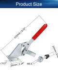 Hardcore Side Mounted Vertical Toggle Clamp Set With A Slick Quick Release Lever And Cushioned Rubber Tips For Tight Hold Downs On Any Daily Shop Grind Or Weekend Projects, shown with size dimensions.