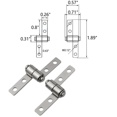 Torque hinges, two sets, carbon steel, 360° rotation with screws; friction-type positioning hardware.