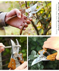 Heavy Duty Pruning Shears For Go-To Garden Tasks With Adjustable Thumb Lock, arc blade pruners cutting branches and plants