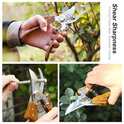 Heavy Duty Pruning Shears For Go-To Garden Tasks With Adjustable Thumb Lock, arc blade pruners cutting branches and plants