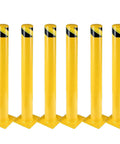 Solid As A Rock Yellow Safety Bollard Set Of Six, 42 Inch Tall Steel Posts With Anchor Bolts for driveway barriers and traffic control.