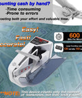 Super Fast Portable Money Counter With Automatic UV And Watermark Detection For Authentic Bill Verification High Speed Cash Counting Machine shown counting cash.