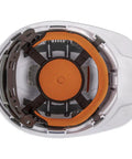 Inside view of hard hat with Replaceable Hard Hat Sweatbands 3-Pack for Suspension Systems, Machine Washable, Sweat-Wicking and Odor-Blocking.