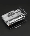 Clutch Right Angle Screwdriver With 36 Tooth Mini Ratchet Wrench For Super Tight Spots Low Profile Offset Driver And Magnetic Ratchet Tool in gray color with precision bits.