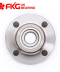 Top view of rear wheel bearing hub assembly for 2000 2009 Ford Focus rear disc brake models, four lugs, durable alloy construction.