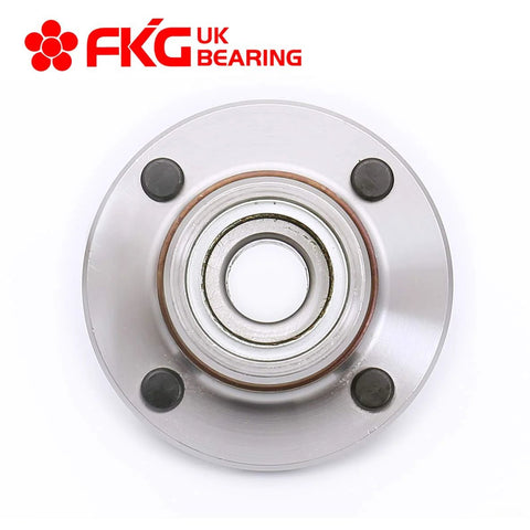 Top view of rear wheel bearing hub assembly for 2000 2009 Ford Focus rear disc brake models, four lugs, durable alloy construction.