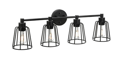 Farmhouse Vanity Light for Bathroom, 4 Light Industrial Over Mirror Fixture in Matte Black With Cage Shade