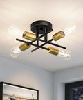 Sleek Black And Gold Sputnik Ceiling Light Fixture Four Light Semi Flush Mount For Kitchen Island Bedroom Living Room Dining Area
