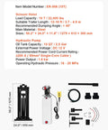 Components of Heavy Duty Hydraulic Dump Lift Kit for Trailers and Trucks, 22,000 Lb Capacity, 10 Ton Max Load, 12V Hydraulic Pump, Scissor Hoist System
