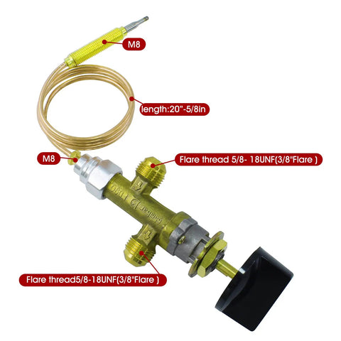 Low Pressure LPG Propane Gas Fireplace Fire Pit Flame Failure Safety Control Valve Kit with 3/8 inch flare swivel, 5/8 UNEF thread