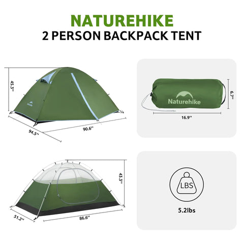 Bleik-A 2 To 3 Person Camping Tent With Waterproof Double Layer and packed size illustration, lightweight at 5.2 lbs.