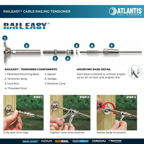 Rail Cable Railing Tensioner Set Five Thirty Second Inch Swage Fittings 316L Stainless Steel Marine Grade Two Pack Easy Install guide
