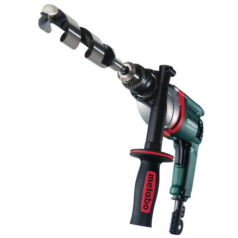 Heavy Duty One Half Inch High Torque Drill With Solid Six Point Seven Amp Motor And Wide Speed Range From Zero To Six Hundred Fifty Rpm side view showing drill with auger bit.