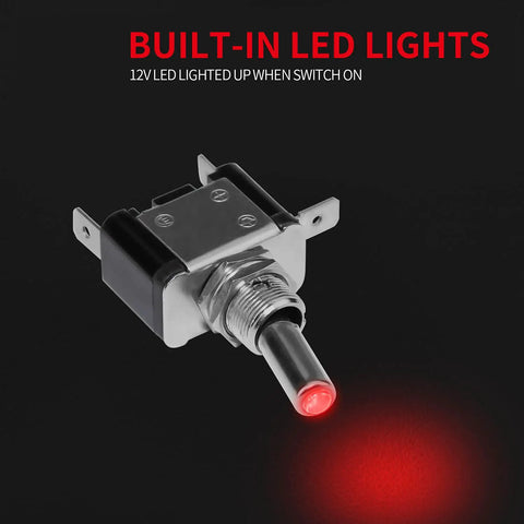 Red 12V LED Lighted Toggle Switch With Aircraft Guard Safety Flip Cover 20A Heavy Duty SPST On Off Rocker for Racing Cars