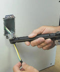 Conduit Locknut Wrench For One Half Inch And Three Quarter Inch Connectors With Direct Drive Heads used on electrical box