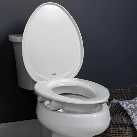 3 Inch Raised Toilet Seat For Seniors With Secure Hinges No Wobble Clean Shield Guard Elongated White Heavy Duty Plastic