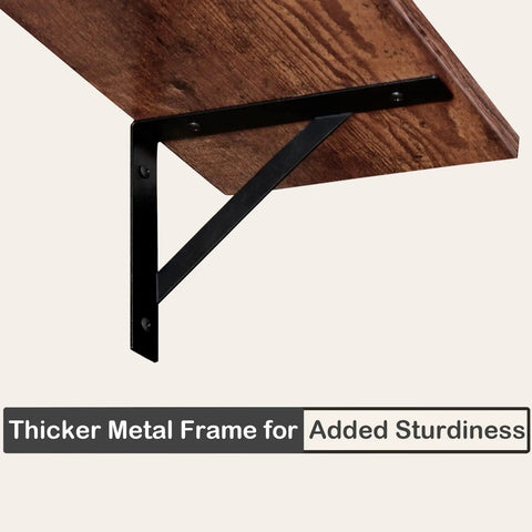 Pro Level Floating Wall Shelves Featuring Ridiculously Strong Metal Brackets And Zero Sag Particleboard Design For Bedroom Storage Or Bathroom Display Plus Straight Up Easy Hanging That Holds Up To 22 Pounds With Ease, showing thick metal frame and wood finish.