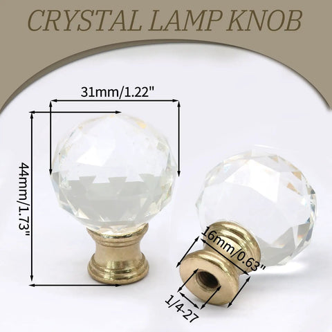 Sleek Clear Crystal Lamp Finials Two Pack With Polished Gold Screw Bases Solid Pick For Floor And Table Lamps To Quick Boost Your Home Decor Game Today. Crystal lamp knobs with gold bases.