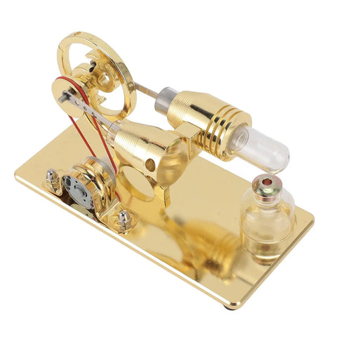 Sterling Engine Model Toy With LED Light For Desktop Science Project And Educational Decor Aluminum Alloy Gold Finish Hands On Thermodynamics Demo For Students And Science Nerds And Hobbyists, gold model