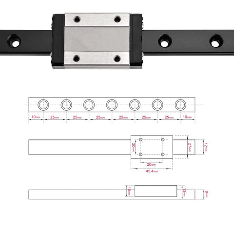 400mm Linear Rail With Carriage Block For DIY 3D Printers And Machines Heavy Duty Steel Guide Rail Rust Resistant Blackened Finish