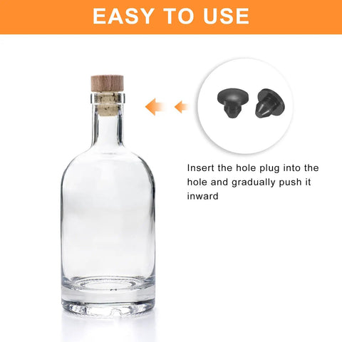 50 Pieces Black Silicone Snap Fit Hole Plugs For 4 5mm Tubing And Furniture End Caps Industrial Grade Waterproof Rubber Stoppers With Top Shelf Seal And No Sweat Install inserted into a glass bottle for sealing.