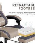 Gaming Chair With Massage And Footrest Ergonomic PC Gaming Chair With Headrest And Lumbar Support High Back Design 300 Lb Weight Capacity Gray Easy Height And Recline Control From 90 To 135 Degrees pictured with retractable footrest