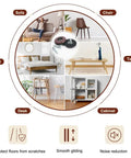 Furniture Sliders With Screws, 20 Pack Teflon Glides for carpet, tile, and hardwood floors shown in use on various furniture types
