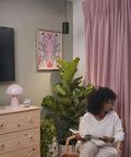 Room interior with Decor Grow Light With Sunset Spectrum Warm White LEDs For Small And Medium Plants Black Luxury Plant Lamp in corner