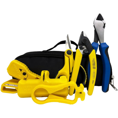 Flat Drop Fiber End Prep Kit For FTTH - All In One Tool Set For Drop Cable Stripping with pouch and tools displayed