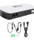Portable Ups Battery Backup 10400 Mah With Lcd Screen For Routers Modems And Network Gear showing ports, cables, and connectors.