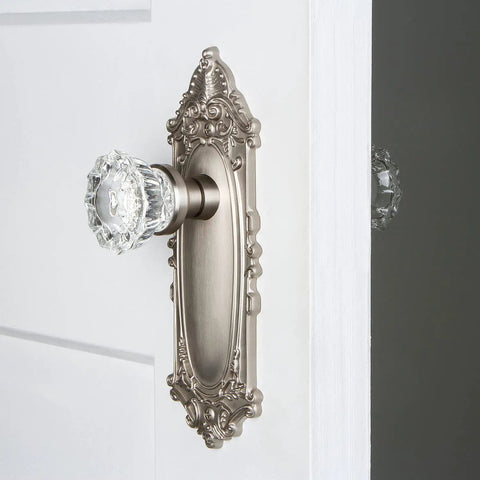 Victorian Crystal Door Knob With Decorative Plate For Large Doors Classic Fluted Crystal Hardware For Interior Doors