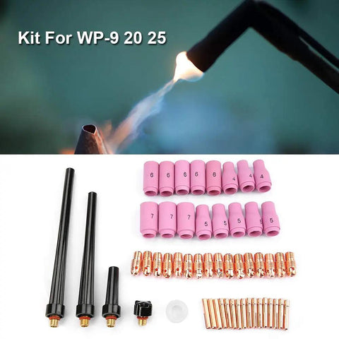 Tig Welding Consumables Kit With Gas Lens Cups Collets And Bodies For WP 9 20 25 Torches 53 Pcs Assorted Nozzles shown