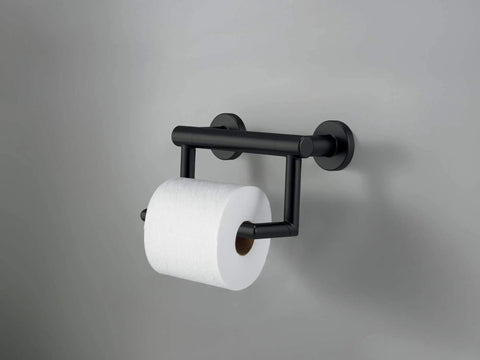 Toilet Paper Holder With Grab Bar ADA Compliant Matte Black Wall Mount Safety Handle Sturdy 300 Lb Capacity With Rust Resistant Zinc Posts