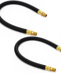 Solid Brass Short Air Compressor Hose Two Pack 18 Inch With One Quarter Inch Male NPT Threads flexible rubber tubing connection.