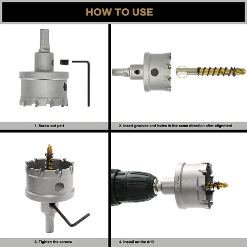 Installation instructions for Twelve Piece Heavy Duty Pro Grade Carbide TCT Hole Saw Kit With Titanium Plated Pilot Drill Bits
