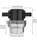 Front view of Go-To Inline Water Pump Filter 3/8 Inch Hose Barb For Sprayers And High Pressure Cleaners Stainless Steel Screen.