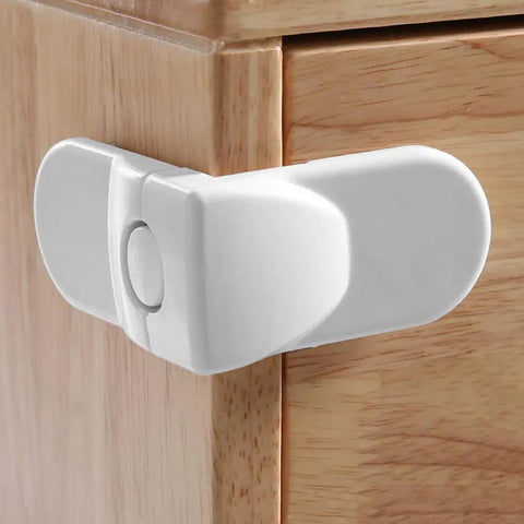 Kidproof Cabinet Lock for Drawers and Fridges, Adhesive Appliance Lock in 8 By 4 Cm Size on cabinet corner