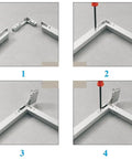 Installation steps of Pro Grade Hidden Mortise Top And Bottom Pivot Knife Hinge with zinc alloy components for furniture.