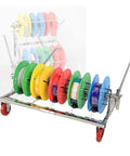Multi Tray Cable Spool Organizer With Independent Rotating Turntable Reels Five Trays holding colorful cable spools