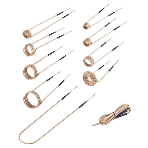Magnetic Induction Heater Coil Kit For Easy Heat Up Of Rusted Bolts And Nuts, 10 Piece Set With 8 Standard Coils, 1 U Shaped Coil, And 1 Free Forming Coil