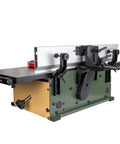 Ten Inch Spiral Cutterhead Benchtop Jointer Built Like A Tank With Heavy Duty Cast Iron Tables and two sided carbide inserts, showcasing heavy-duty construction and aluminum fence.