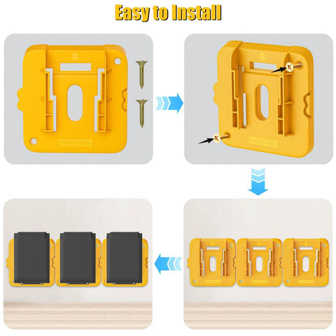 Easy installation steps for Six Pack Battery Mount Holder For Dewalt 20V 60V Batteries Wall Mount Shelf Van Toolbox Storage Compatible With DCB200 DCB203 DCB206 DCB201 DCB202 DCB204 DCB208 DCB606 DCB609