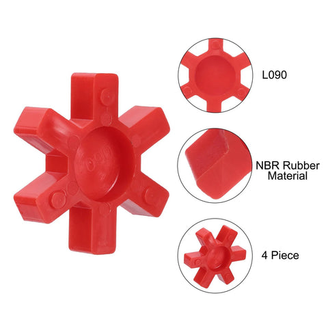 Red uxcell L090 jaw coupling insert for L-Jaw couplings; urethane solid center, 4-piece set (front view).