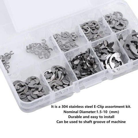 Stainless Steel E Clips And Retaining Rings Kit For Shafts And Housings, 304 stainless steel, 1.5-10 mm diameter assortment