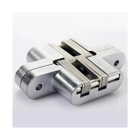 Hidden Gate Hinge Set Two Heavy Duty Stainless Steel Concealed Hinge with 180 Degree Swing and Invisible Barrel Design close-up angle