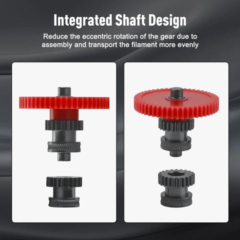 All Metal Dual Gear Upgrade Kit for Direct Drive 3D Printer Extruders with Nano Coated Hardened Steel Helical Gears and One Piece Shaft
